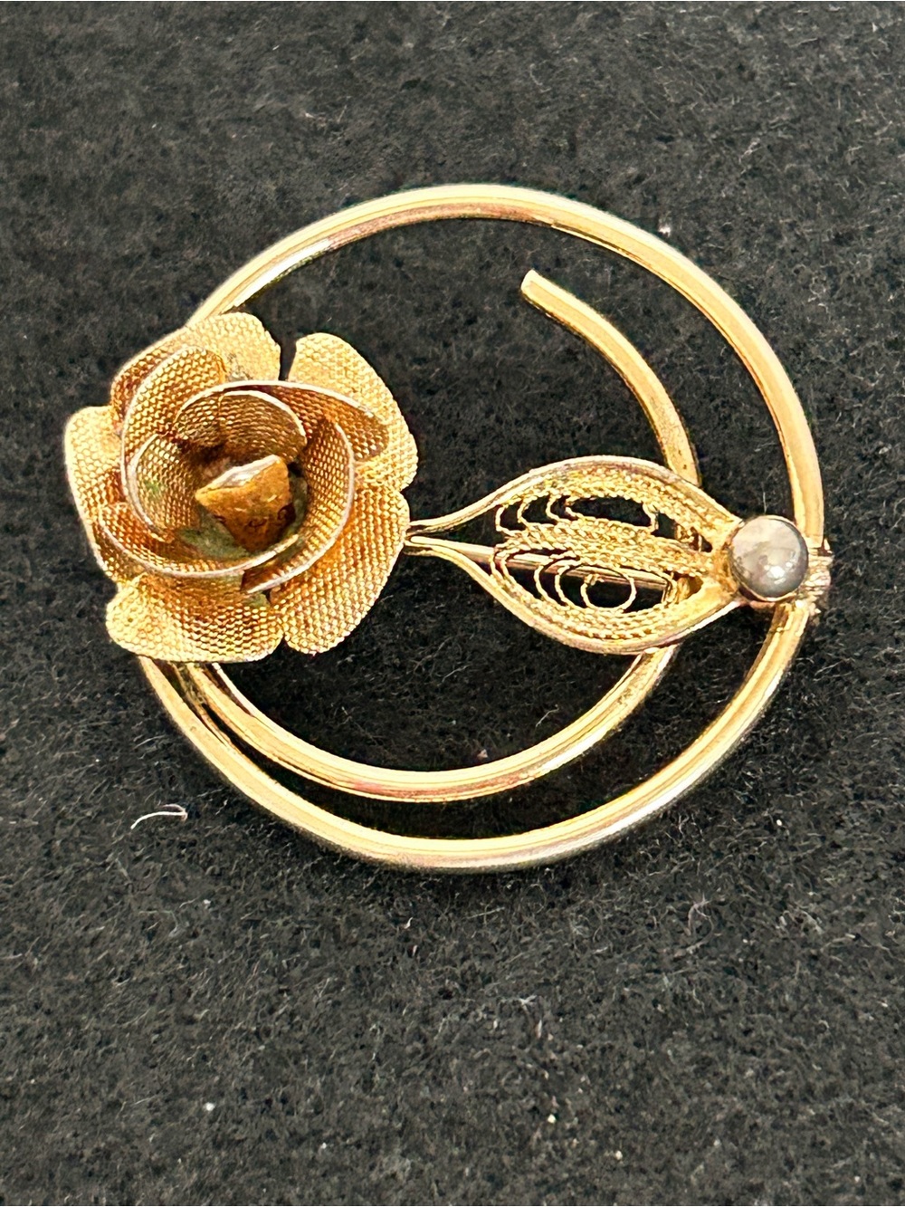 Gold Floral Filigree Brooch - Vintage Rose Design(5)